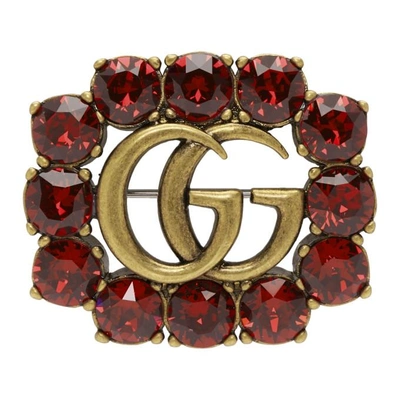 Shop Gucci Red Crystal Marmont Brooch In 8580 Ruby