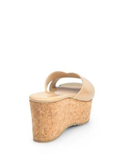 Shop Jimmy Choo Prima Patent Leather Cork Wedge Sandals In Nude