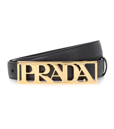 Shop Prada Leather Logo Belt In Black