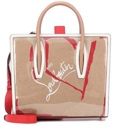 Shop Christian Louboutin Paloma Medium Loubikraft Tote In Beige