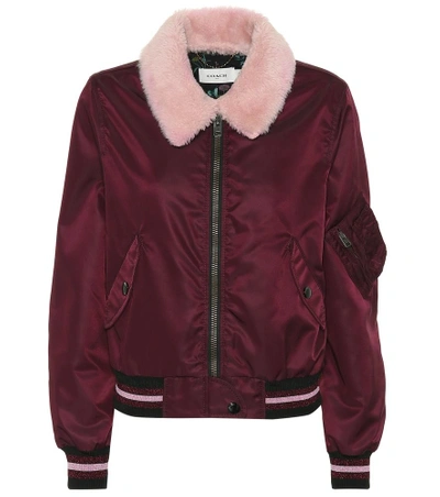 Shop Coach Lamb Fur Collar Bomber Jacket In Red