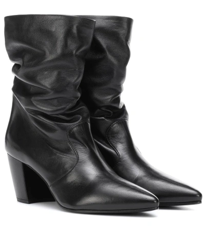 Shop Prada Slouched Leather Ankle Boots In Black