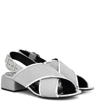 Shop Marni Glitter Leather Crossover Sandals In Metallic