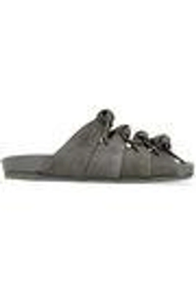 Shop Rick Owens Woman Knotted Nubuck Slides Gray