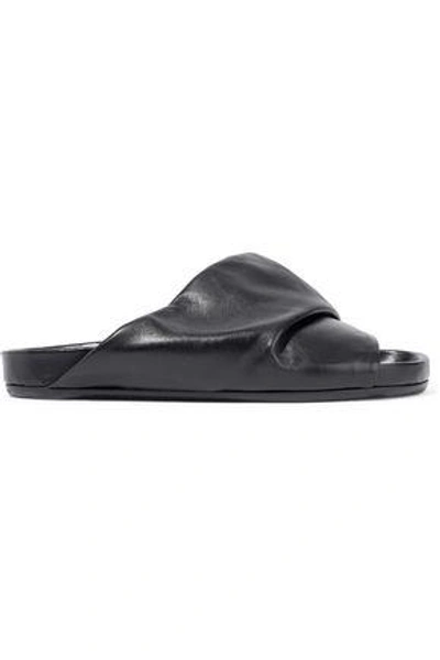 Shop Rick Owens Woman Gathered Leather Slides Black