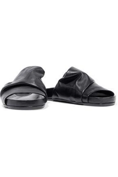 Shop Rick Owens Woman Gathered Leather Slides Black