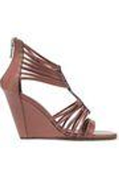 Shop Rick Owens Woman Mignon Leather Wedge Sandals Light Brown