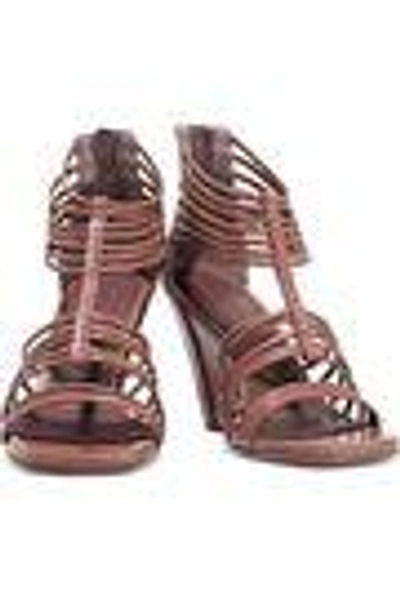 Shop Rick Owens Woman Mignon Leather Wedge Sandals Light Brown