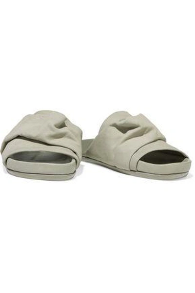Shop Rick Owens Woman Gathered Textured-leather Slides Stone