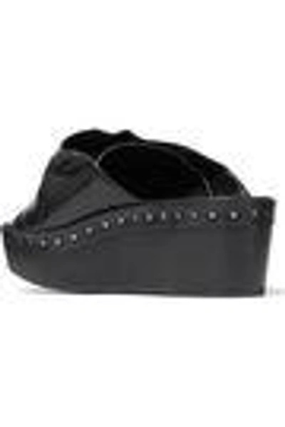 Shop Rick Owens Woman Gathered Leather Platform Mules Black