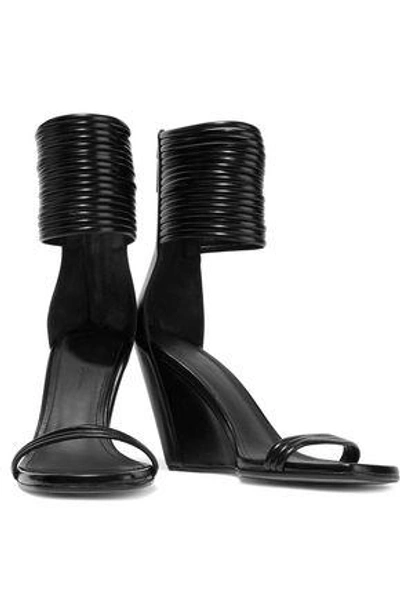 Shop Rick Owens Woman Mignon Leather Wedge Sandals Black