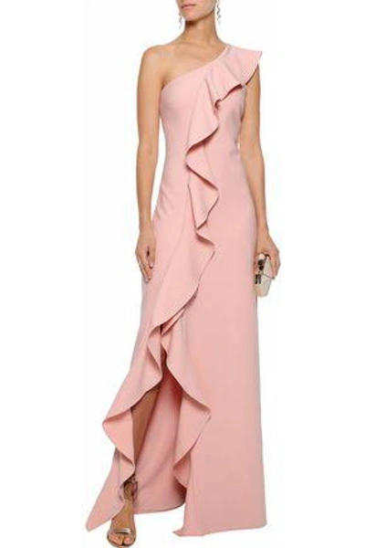 Shop Cinq À Sept One-shoulder Ruffled Cady Gown In Pastel Pink