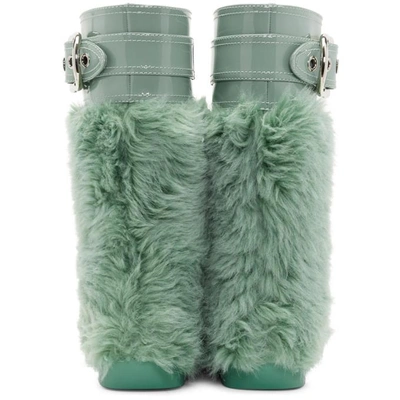 Shop Miu Miu Green Eco Shearling Moon Boots