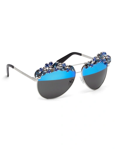 Shop Philipp Plein Sunglasses "sunshine" In Nk/blu/mirror/blu