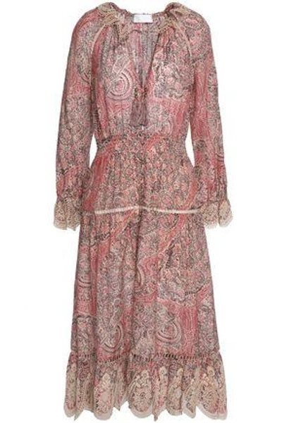 Shop Zimmermann Woman Lace-trimmed Printed Cotton And Silk-blend Dress Blush