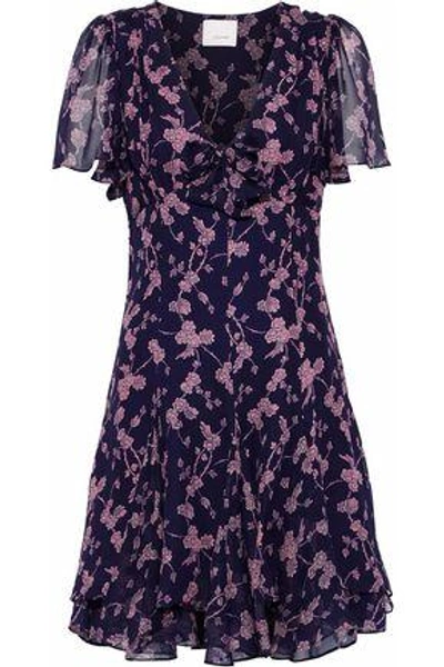 Shop Cinq À Sept Woman Annali Bow-embellished Floral-print Silk-chiffon Mini Dress Dark Purple