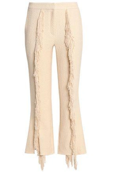 Shop Goen J Woman Fringe-trimmed Tweed Bootcut Pants Beige