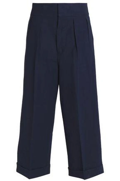 Shop Marni Cropped Linen-blend Wide-leg Pants In Midnight Blue