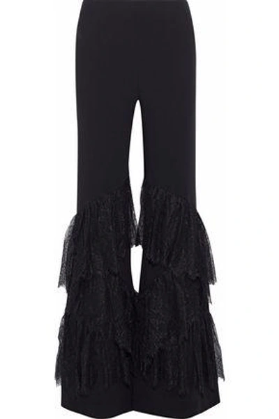 Shop Cinq À Sept Woman Kaela Ruffled Lace-trimmed Crepe Flared Pants Black