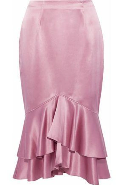 Shop Cinq À Sept Woman Anissa Ruffled Silk-satin Skirt Lavender