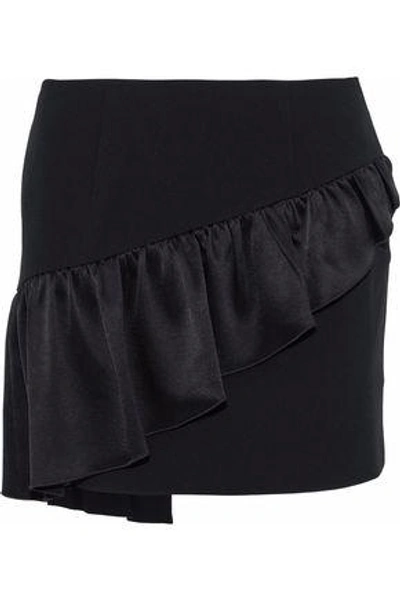 Shop Cinq À Sept Woman Ruffled Satin-paneled Crepe Mini Skirt Black