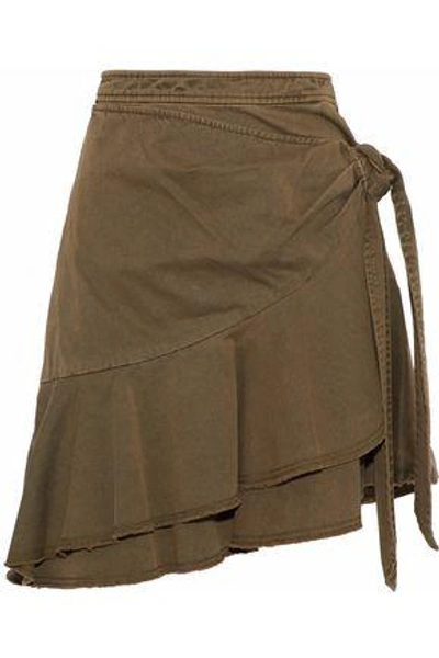 Shop Cinq À Sept Woman Anson Wrap-effect Ruffled Cotton-twill Mini Skirt Army Green
