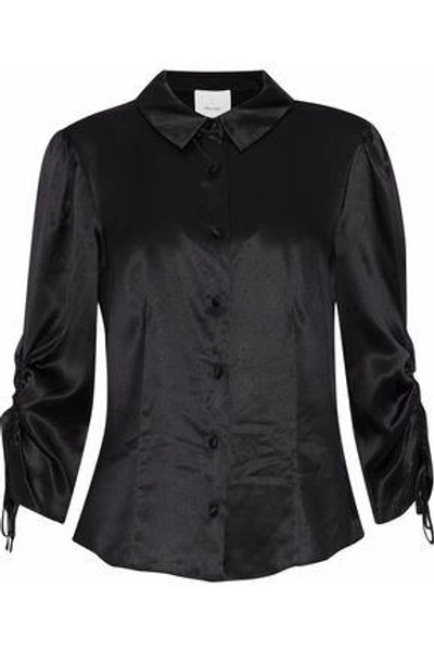 Shop Cinq À Sept Woman Jolene Ruched Silk-satin Shirt Black