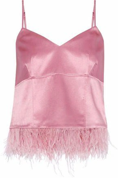 Shop Cinq À Sept Woman Narcissa Feather-embellished Silk-satin Camisole Pink