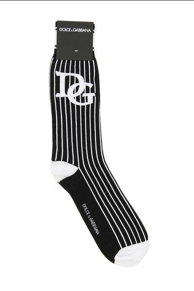 Shop Dolce & Gabbana Striped Terrycloth Socks In Nero Bianco