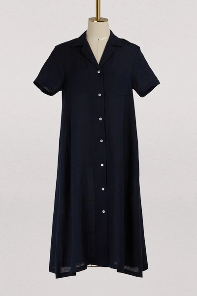 Shop Mansur Gavriel Linen Shirt Dress In Blu