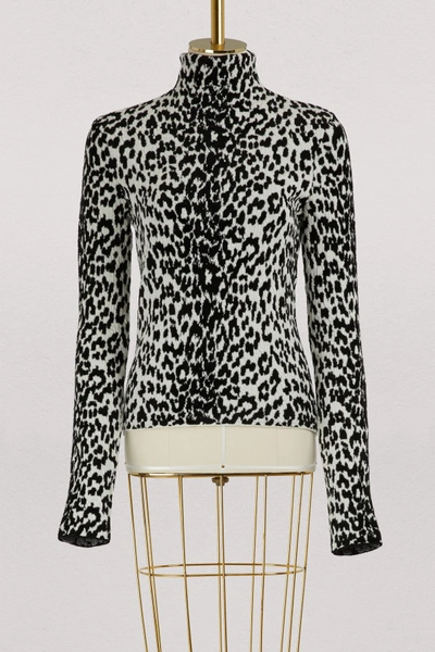 Shop Givenchy Leopard Printed Turtle-neck In Black White