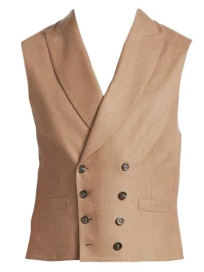Shop Brunello Cucinelli Double-breasted Wool & Cashmere Vest In Camel