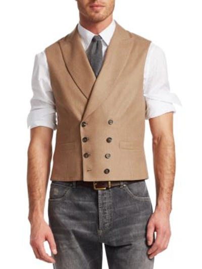 Shop Brunello Cucinelli Double-breasted Wool & Cashmere Vest In Camel