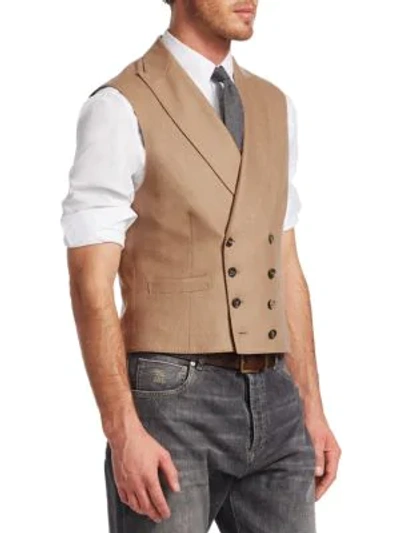 Shop Brunello Cucinelli Double-breasted Wool & Cashmere Vest In Camel