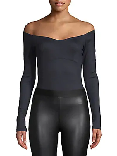 Shop Gabriela Hearst Off-the-shoulder Bodysuit In Dark Navy