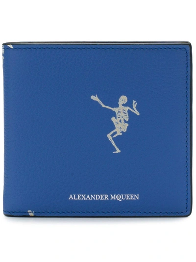 Shop Alexander Mcqueen Dancing Skeleton Billfold Wallet - Blue