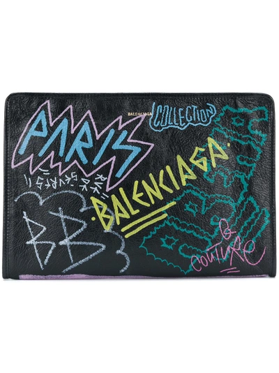 Shop Balenciaga Bazar Graffiti Clutch - Black