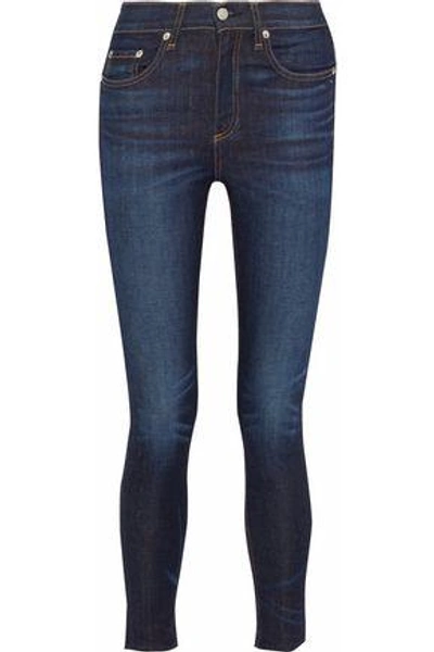 Shop Rag & Bone Cropped Faded High-rise Skinny Jeans In Dark Denim