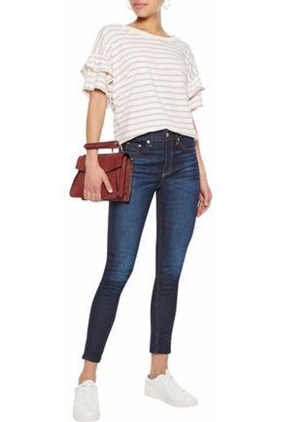 Shop Rag & Bone Cropped Faded High-rise Skinny Jeans In Dark Denim