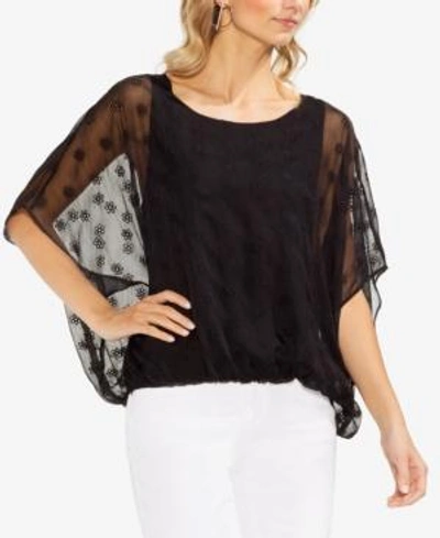 Shop Vince Camuto Embroidered Eyelet Blouse In Rich Black