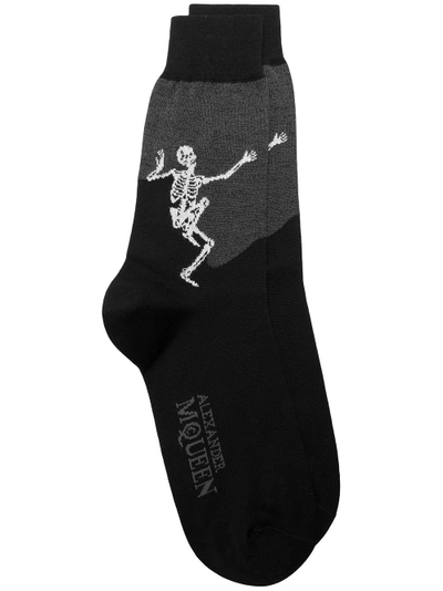 Shop Alexander Mcqueen Skeleton Printed Socks  In Black