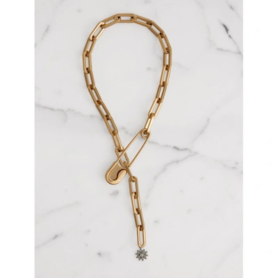 Shop Burberry Crystal Daisy Kilt Pin Gold-plated Link Drop Necklace In Light Gold