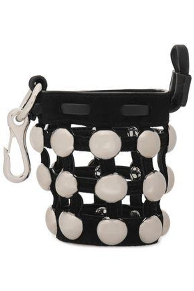 Shop Alexander Wang Woman Studded Leather And Suede Keychain Black