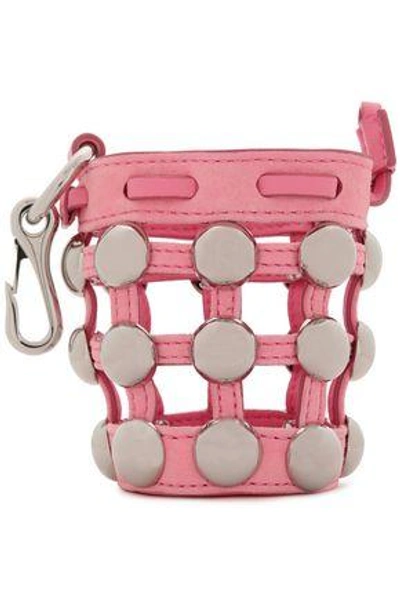 Shop Alexander Wang Mini Roxy Studded Caged Suede Keychain In Baby Pink