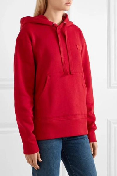 Shop Acne Studios Ferris Face Appliquéd Cotton-jersey Hoodie In Red