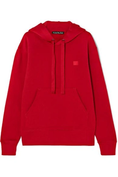 Shop Acne Studios Ferris Face Appliquéd Cotton-jersey Hoodie In Red