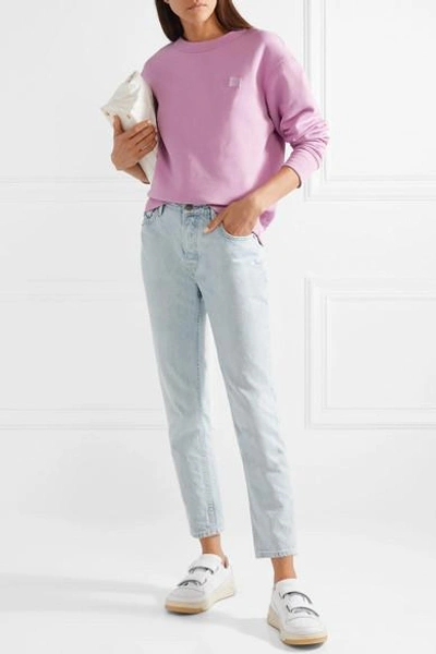 Shop Acne Studios Fairview Face Appliquéd Cotton-jersey Sweatshirt In Lilac