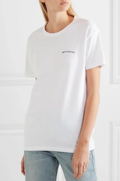 Shop Yeah Right Nyc Antisocial Embroidered Cotton-jersey T-shirt In White