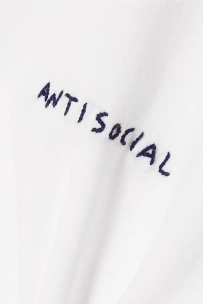 Shop Yeah Right Nyc Antisocial Embroidered Cotton-jersey T-shirt In White
