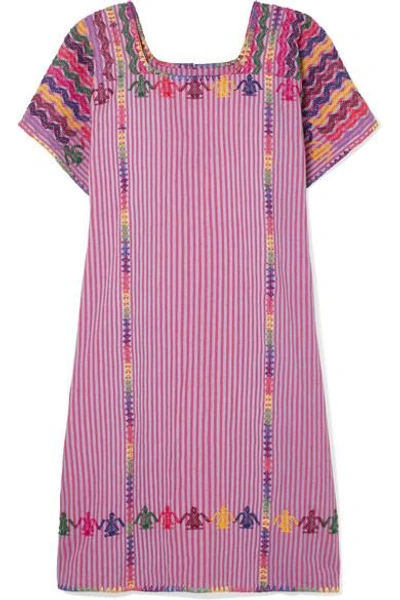 Shop Pippa Holt Embroidered Striped Cotton Kaftan In Purple